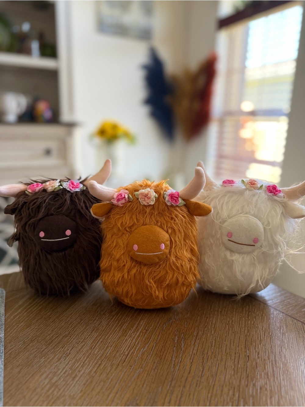 Floral Highland Cow Plush Trio - Brown, Orange, Cream